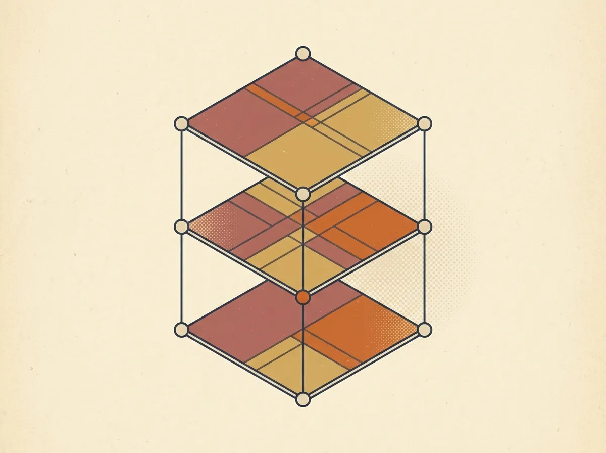 Isometric stack of connected platform layers